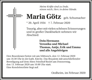 Traueranzeige von Maria Götz 