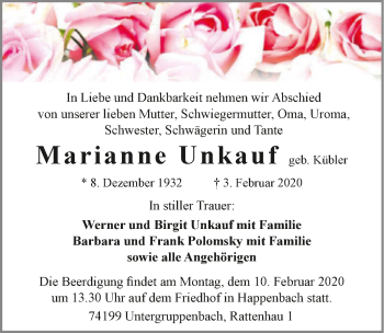 Traueranzeige von Marianne Unkauf 