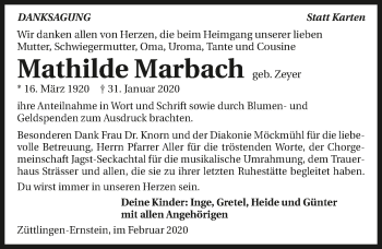 Traueranzeige von Mathilde Marbach 