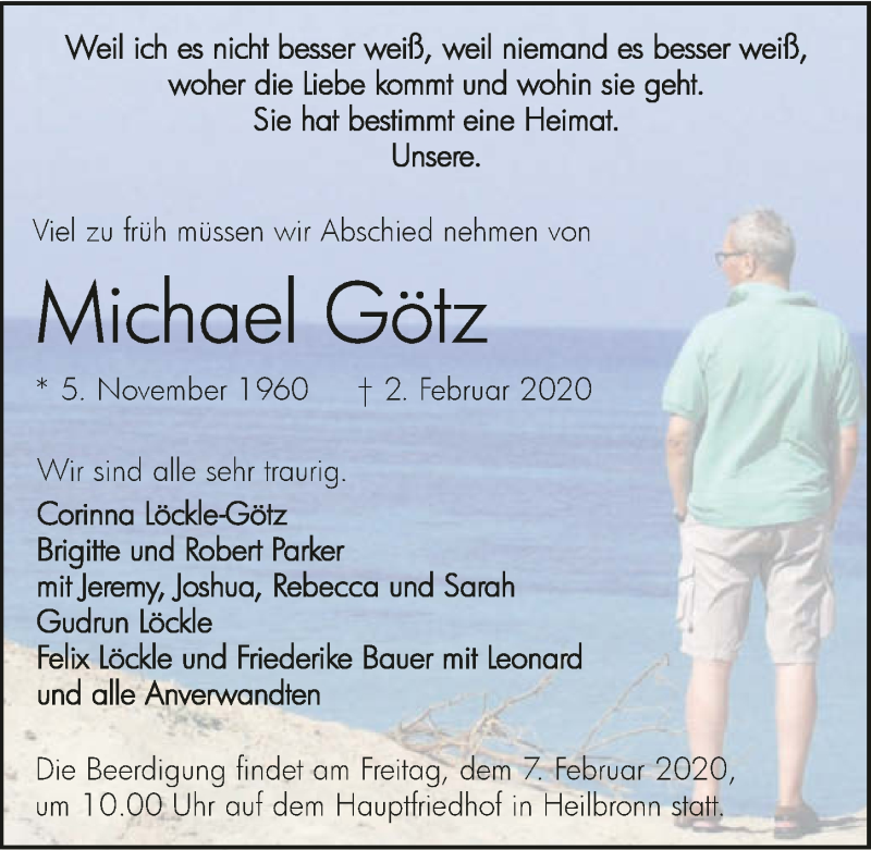  Traueranzeige für Michael Götz vom 05.02.2020 aus 