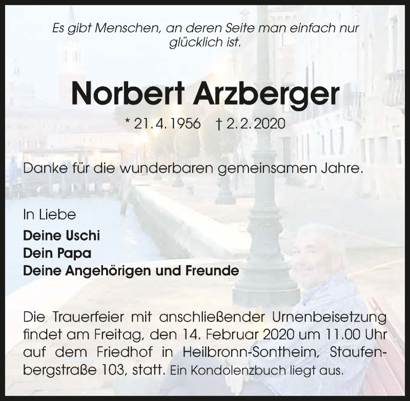  Traueranzeige für Norbert Arzberger vom 08.02.2020 aus 