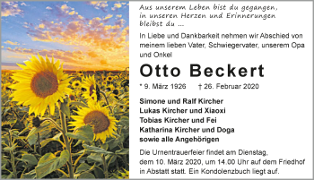 Traueranzeige von Otto Beckert 