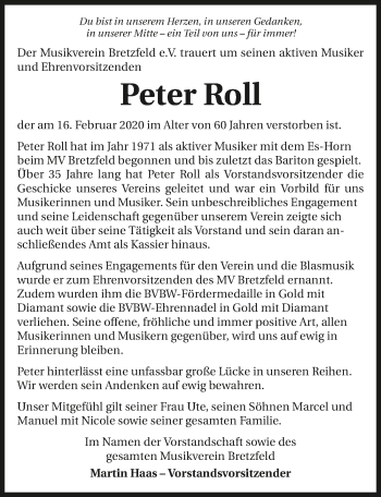 Traueranzeige von Peter Roll 