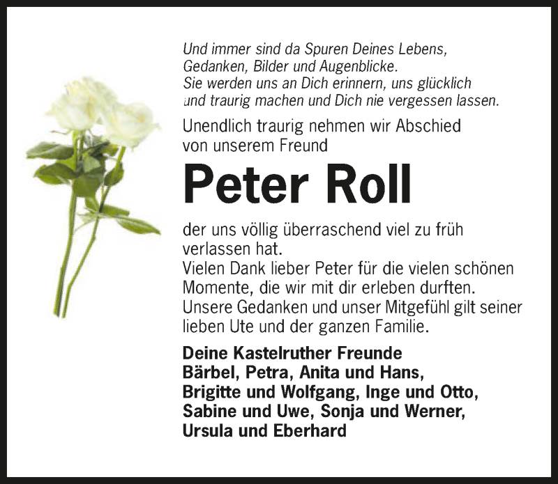  Traueranzeige für Peter Roll vom 20.02.2020 aus 