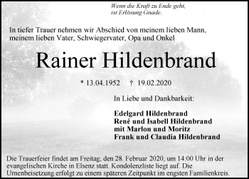 Traueranzeige von Rainer Hildenbrand 
