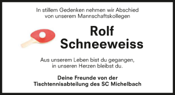 Traueranzeige von Rolf Schneeweiss 