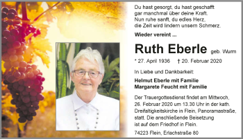 Traueranzeige von Ruth Eberle 