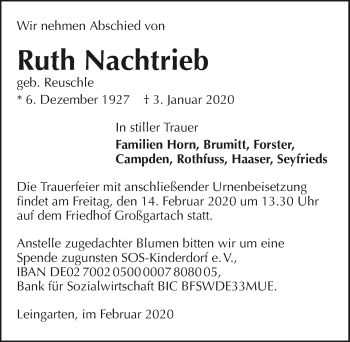 Traueranzeige von Ruth Nachtrieb 