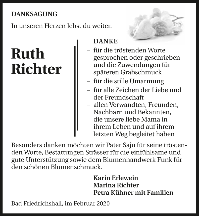  Traueranzeige für Ruth Richter vom 15.02.2020 aus 
