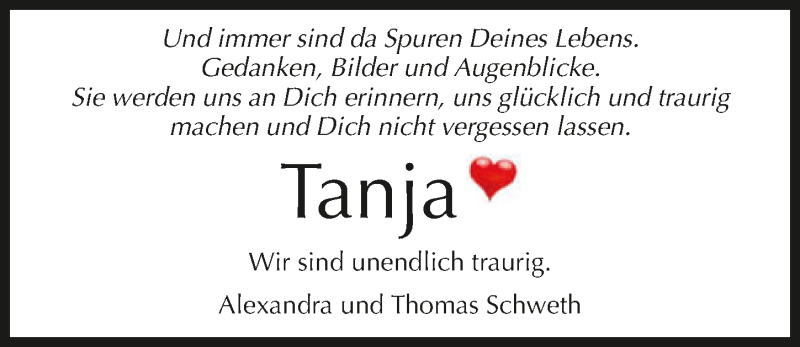  Traueranzeige für Tanja Häcker vom 29.02.2020 aus 