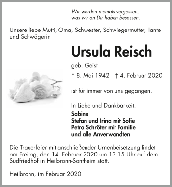 Traueranzeige von Ursula Reisch 