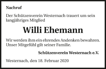 Traueranzeige von Willi Ehemann 