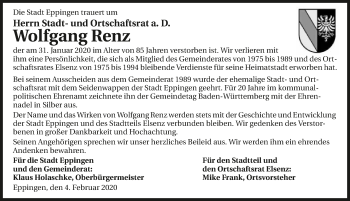 Traueranzeige von Wolfgang Renz 