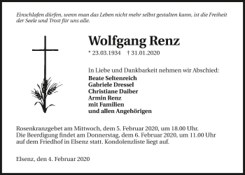 Traueranzeige von Wolfgang Renz 