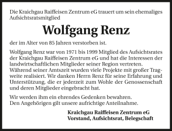 Traueranzeige von Wolfgang Renz 