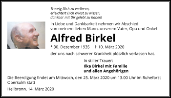 Traueranzeige von Alfred Birkel 