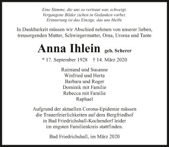 Traueranzeige von Anna Ihlein 