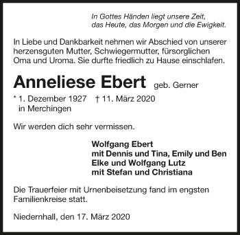 Traueranzeige von Anneliese Ebert 