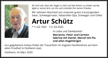 Traueranzeige von Artur Schütz 