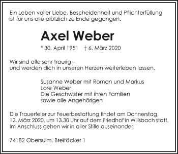 Traueranzeige von Axel Weber 
