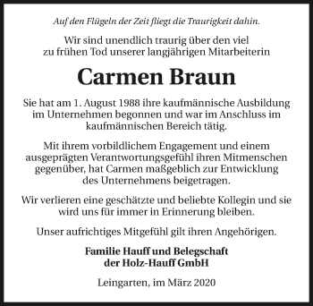 Traueranzeige von Carmen Braun 
