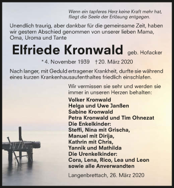 Traueranzeige von Elfriede Kronwald 