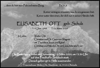 Traueranzeige von Elisabeth Ott 