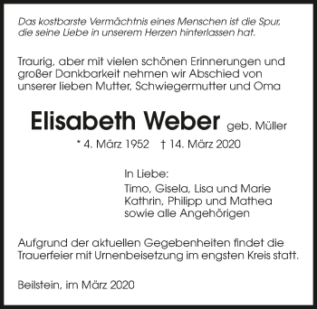 Traueranzeige von Elisabeth Weber 
