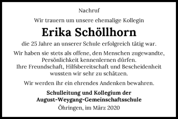 Traueranzeige von Erika Schöllhorn 