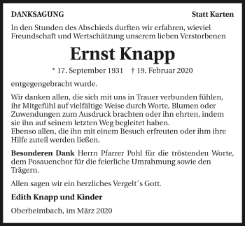 Traueranzeige von Ernst Knapp 