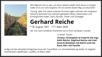 Traueranzeige von Gerhard Reiche 