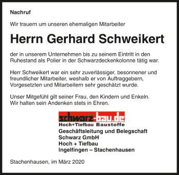 Traueranzeige von Gerhard Schweikert 
