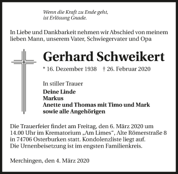 Traueranzeige von Gerhard Schweikert 