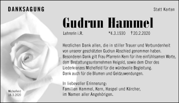 Traueranzeige von Gudrun Hammel 