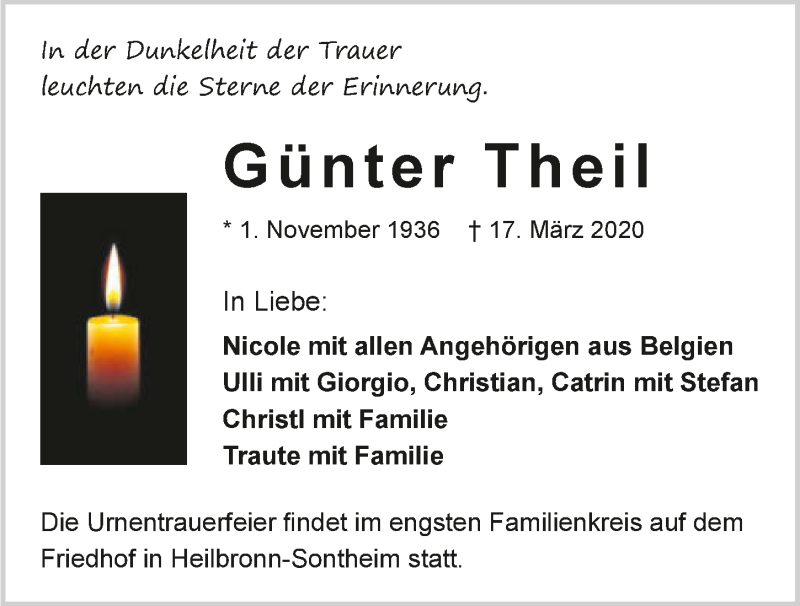  Traueranzeige für Günter Theil vom 21.03.2020 aus 
