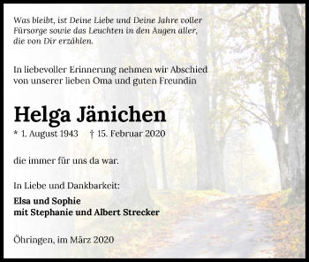 Traueranzeige von Helga Jänichen 