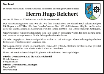 Traueranzeige von Hugo Reichert 