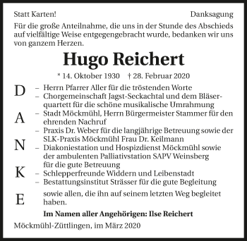 Traueranzeige von Hugo Reichert 