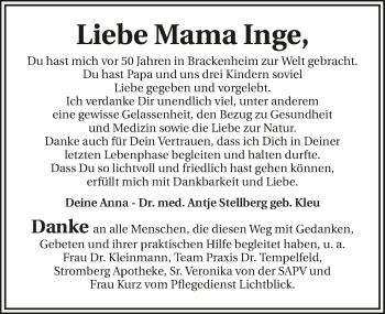 Traueranzeige von Inge Kleu 