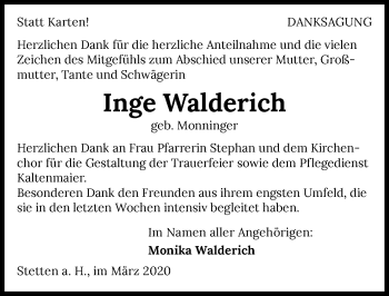 Traueranzeige von Inge Walderich 