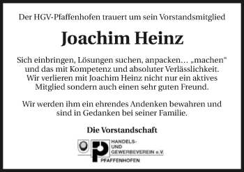 Traueranzeige von Joachim Heinz 