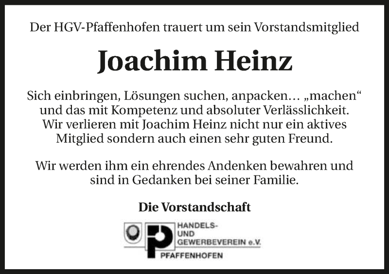  Traueranzeige für Joachim Heinz vom 01.04.2020 aus 