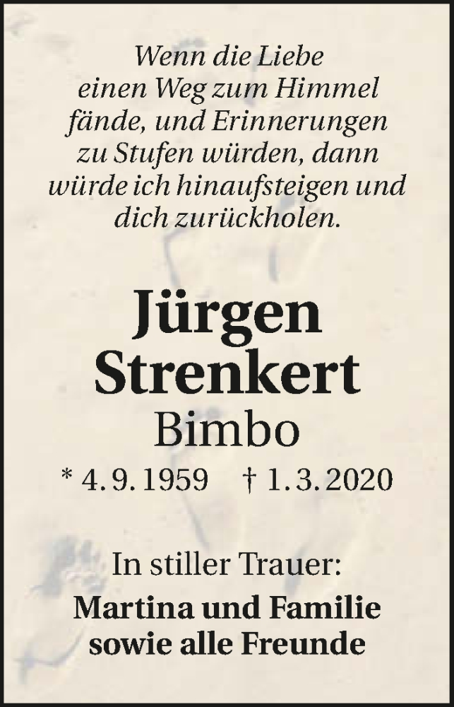  Traueranzeige für Jürgen Strenkert vom 07.03.2020 aus 