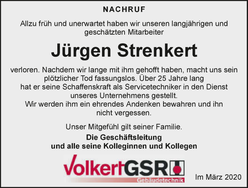  Traueranzeige für Jürgen Strenkert vom 11.03.2020 aus 