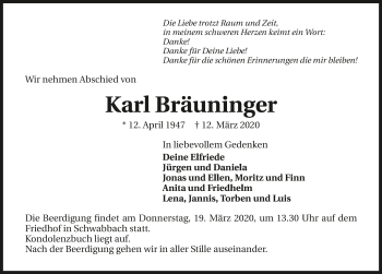 Traueranzeige von Karl Bräuninger 