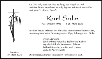 Traueranzeige von Karl Salm 