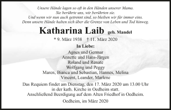 Traueranzeige von Katharina Laib 