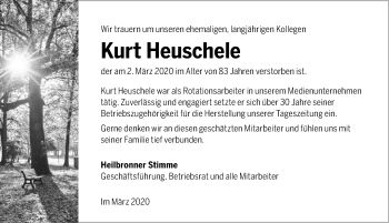Traueranzeige von Kurt Heuschele 