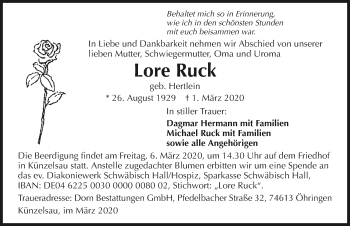 Traueranzeige von Lore Ruck 