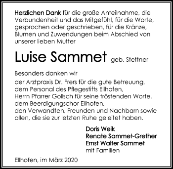 Traueranzeige von Luise Sammet 